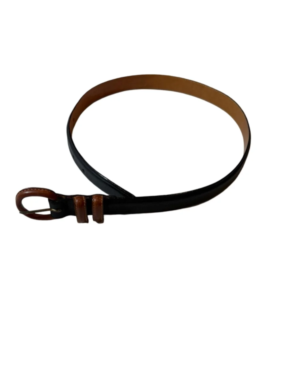 Vintage Lands’ End Italian Leather Belt Size 28 Black Brown Two Tone Buckle